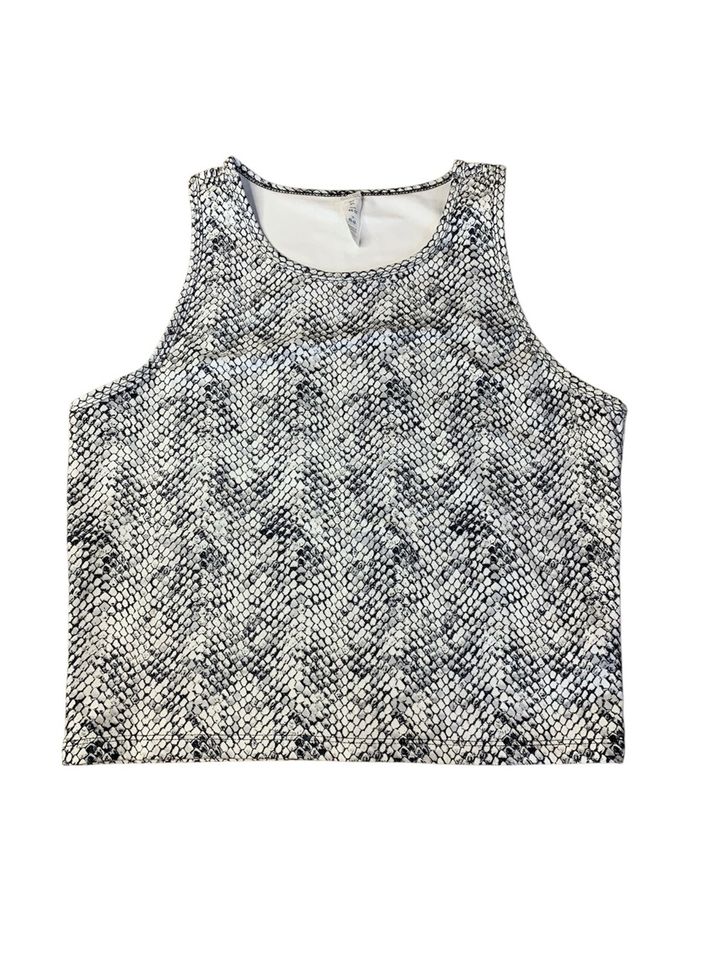 Balance Collection Snakeskin Print Cropped Activewear Tank Top XL Grey Black